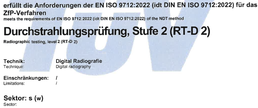 欧标数字射线RT-D2级或3级培训考试